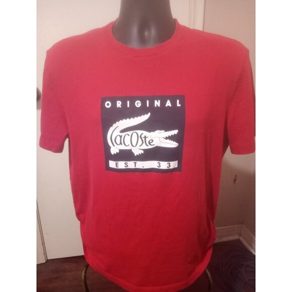 LACOSTE Mens Regular Fit T-Shirt Top Size 5 Large Red Cotton Graphic Logo - Picture 1 of 11